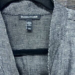 Eileen Fisher Oversized Gray Black Long Sleeve Open Front Jacket Size Large